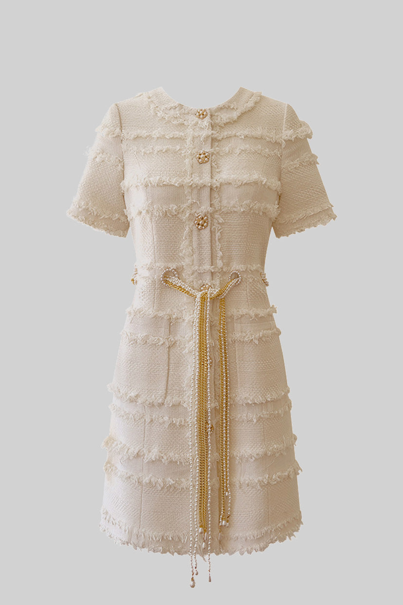 Aurore™ | Vestido tweed perlas beige