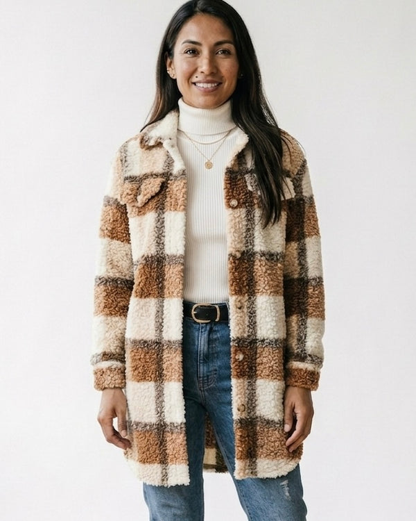 Auréllia™ | Chaqueta teddy cómoda de cuadros – Calidez acogedora con un toque elegante