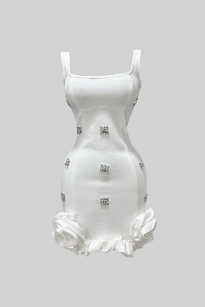 Camille™ | Mini-vestido flores cristal blanco