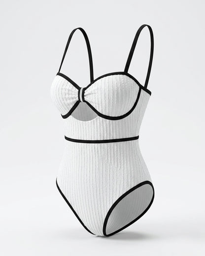 Adèle™ | ribbed tricolor piping knotted openwork una pieza bañador