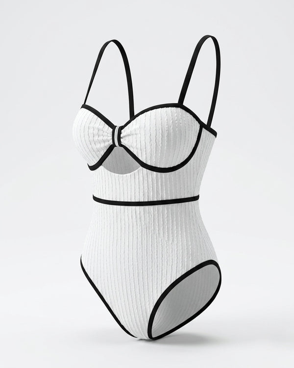 Adèle™ | ribbed tricolor piping knotted openwork una pieza bañador