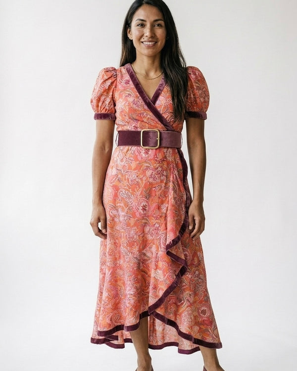 Maureen™ | Vestido maxi rosa elegante de manga corta