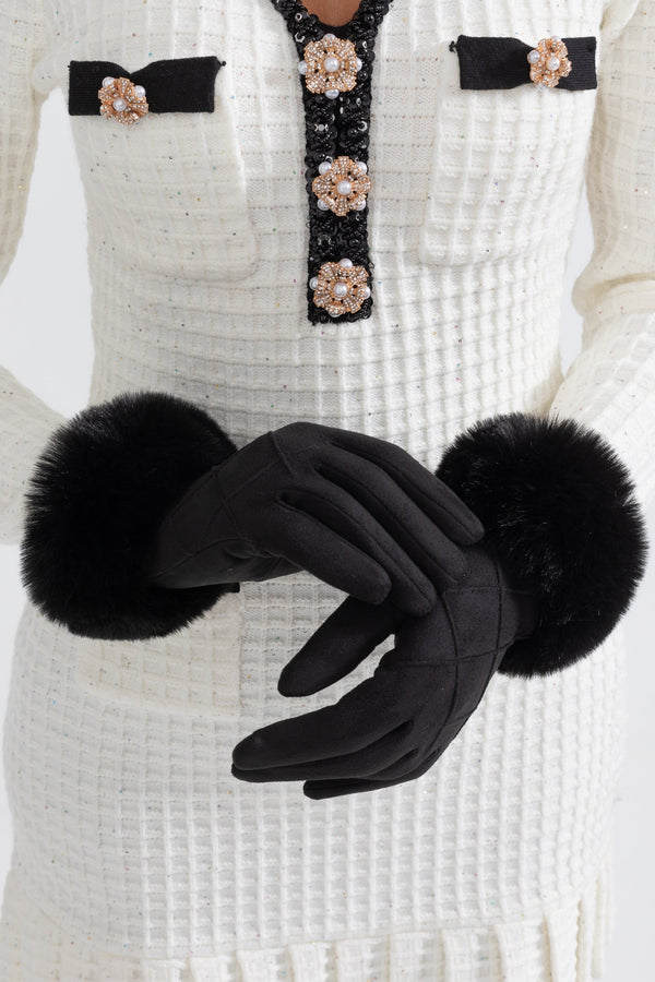 Adélaïde™ | Guantes acolchados negros de ante con pelo
