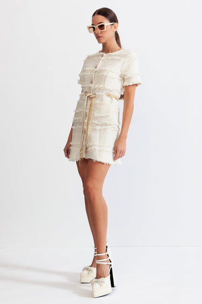 Aurore™ | Vestido tweed perlas beige