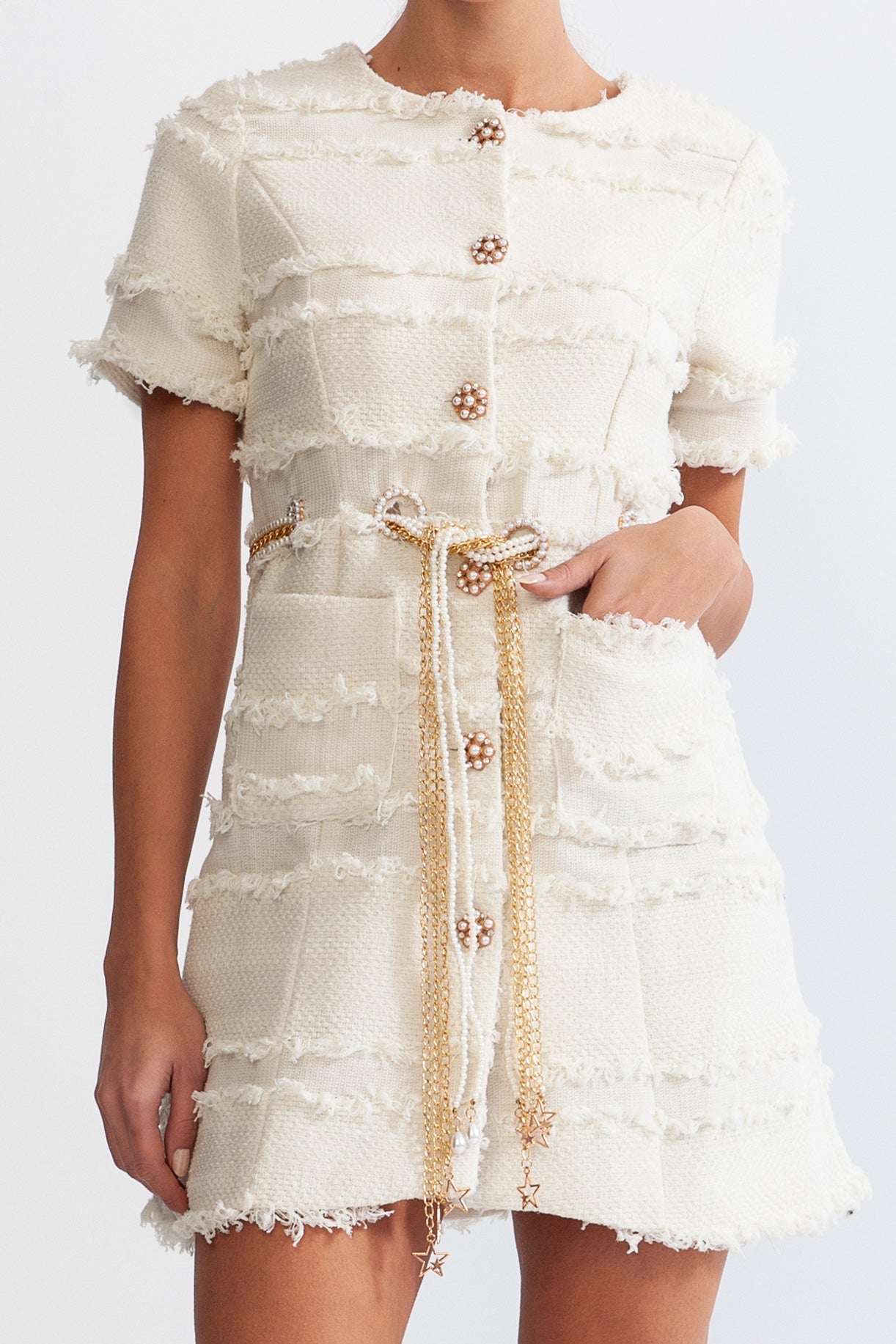 Aurore™ | Vestido tweed perlas beige