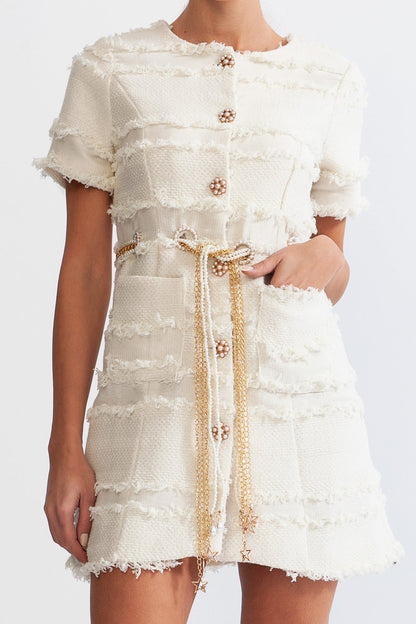 Aurore™ | Vestido tweed perlas beige