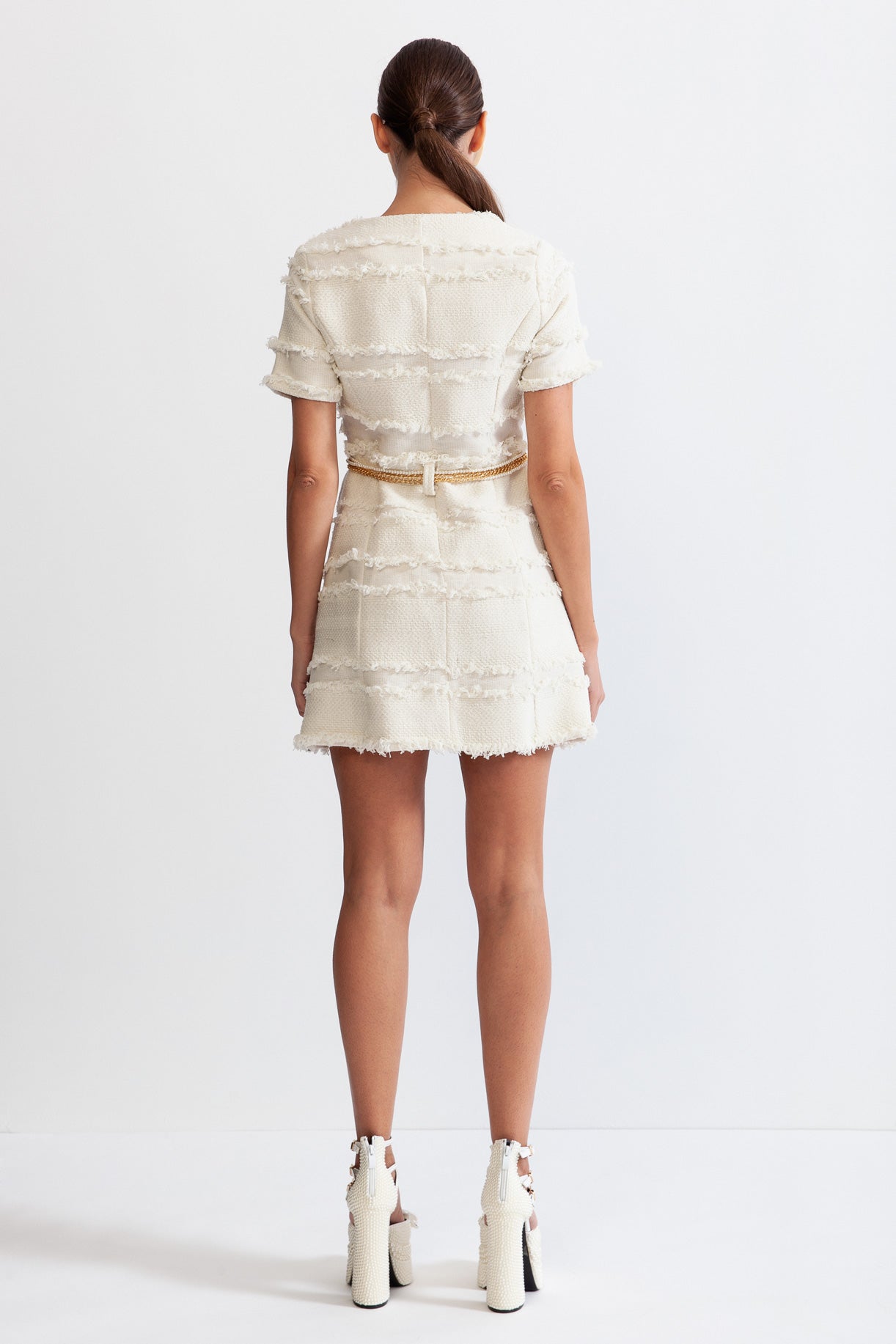 Aurore™ | Vestido tweed perlas beige