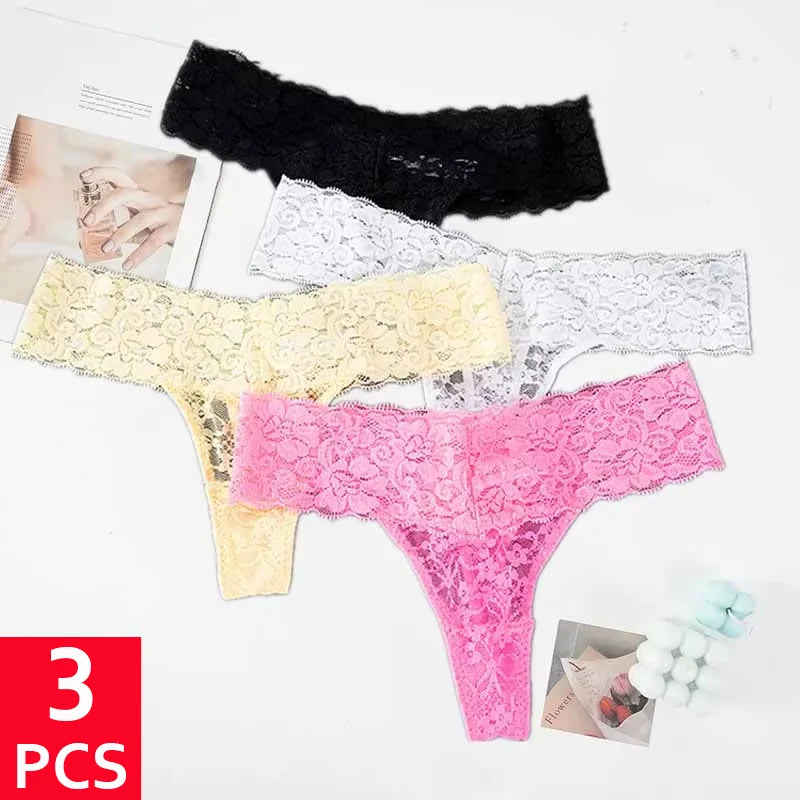 Pauline™ | Pack 3 tangas de encaje floral