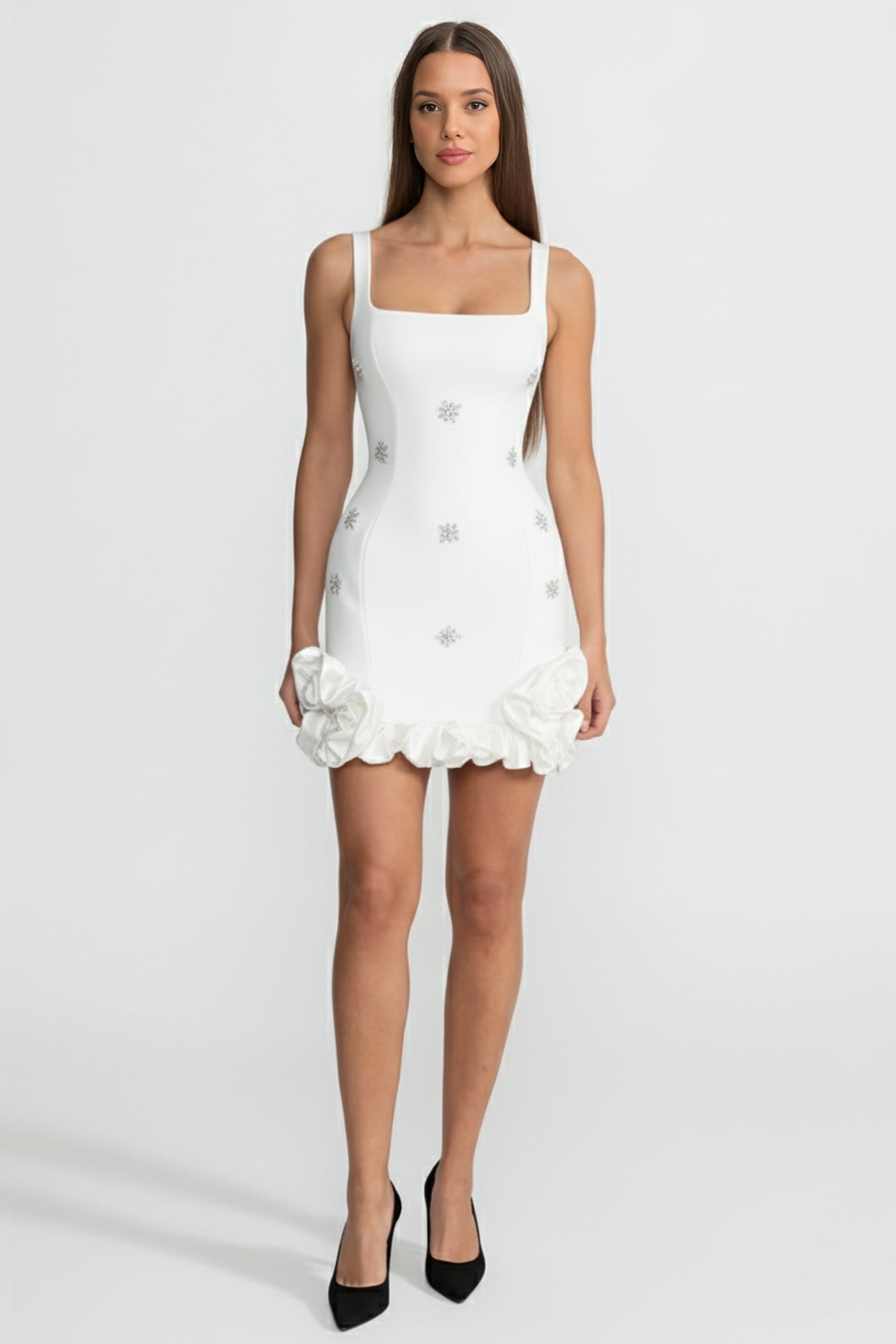 Camille™ | Mini-vestido flores cristal blanco