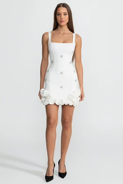 Camille™ | Mini-vestido flores cristal blanco