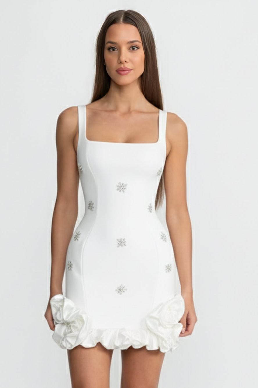 Camille™ | Mini-vestido flores cristal blanco