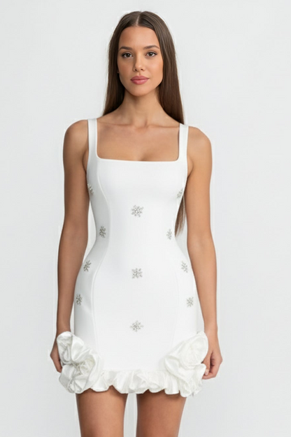 Camille™ | Mini-vestido flores cristal blanco